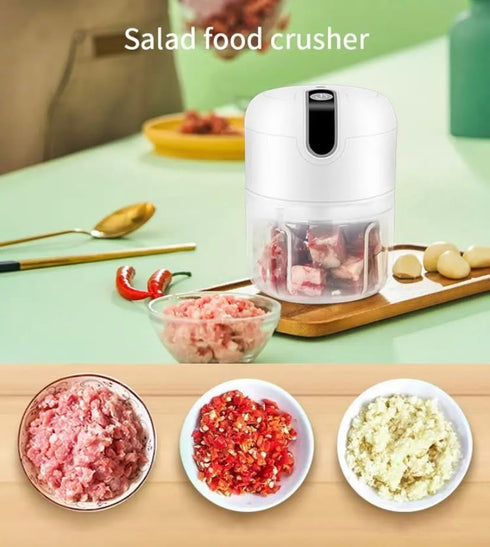 Electric Stainless Steel Garlic Chopper with 3 Blades for Food Processing Meat and Vegetables