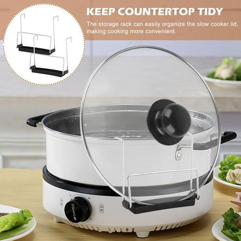 EMVANV Slow Cooker Lid Holder, 2pcs Stainless Steel Pot Rack with Silicone Sink, Keeps Countertop No Mess