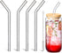 Borosilicate Glass Straws for 16 oz Tumbler, 9 inch 8mm BPA Free, Reusable Clear Bent Skinny Drinking Straws