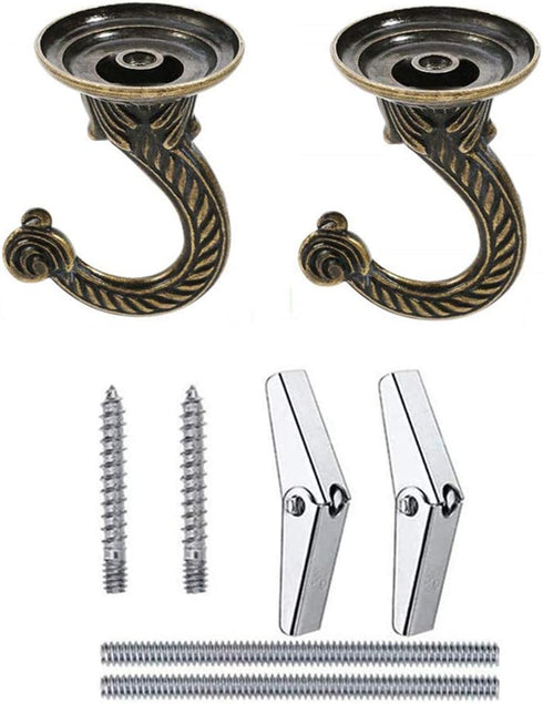 2 Sets 55mm/2.17" Ceiling Metal Ceiling Hooks, Heavy Duty Swag Ceiling Hooks with Hardware for Hanging