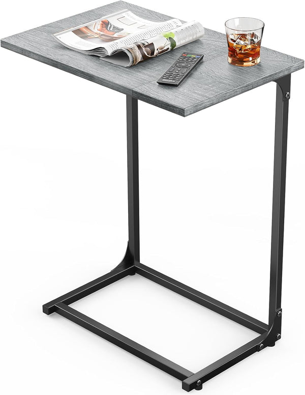 Pipishell C-Shaped Side Table, C Table for Sofa with Two-Piece Desktop &