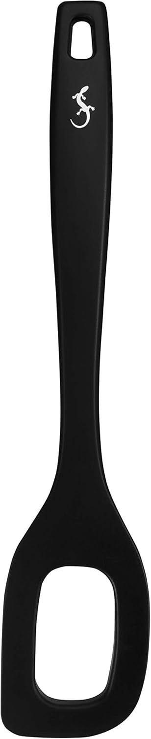 Lurch Germany 11 Inches Silicone Cooking Spoon with Hole, Heat Resistant Risotto Kitchen Tool - Black