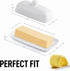 Zulay Kitchen Butter Dish with Lid, Porcelain White Ceramic Butter Keeper with Knob Handle for Cooking, Elegant Design