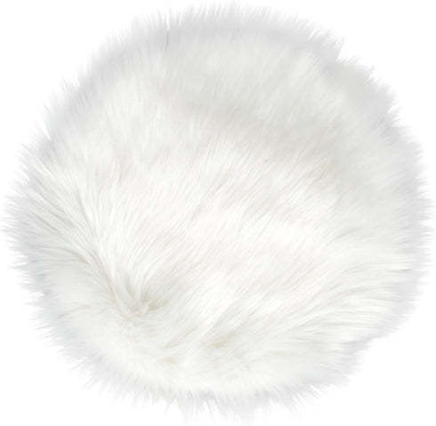 IVON 15.5'' White Round Faux Fur Rug, Fluffy Soft Cushion for Chair, Background for Nail Desk Photos (1pcs White)