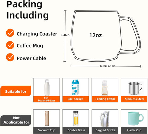 Set 131F/55C), 12oz Set) Coffee Warmer with Mug - Electric Beverage Cup Warmer for Desk Office Home Use, Candle Warmer