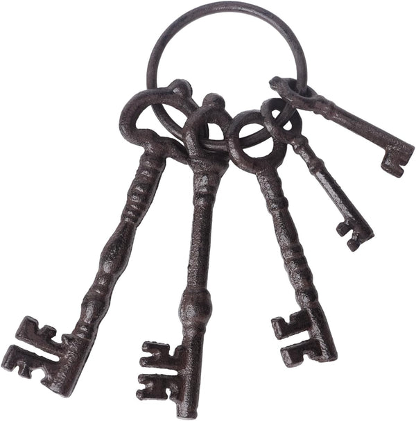 Notakia Large Vintage Cast Iron Skeleton Key Ring, Antique Keys Set for Farmhouse Decor, Halloween Party Prop