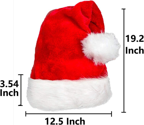 AOGU 4 Pack Plush Santa Hat Comfortable Velvet Red Christmas Hat for Party Favors