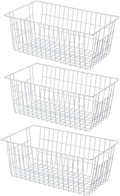 SANNO Large Freezer Baskets Metal Storage Organizer Bin Basket, Wire Storage Basket for Kitchen Pantry Bathroom, Set of