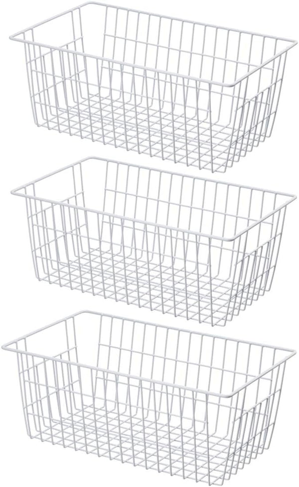 SANNO Large Freezer Baskets Metal Storage Organizer Bin Basket, Wire Storage Basket for Kitchen Pantry Bathroom, Set of