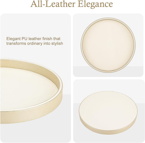 12" GORESE Gold Decorative Coffee Table Tray, PU Leather Round Trays for Home Decor, Table Centerpiece for Living Room