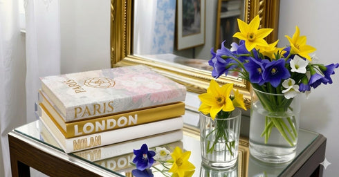 Set 3 Decorative Books for Home - Shelf Decor Accents - of - Modern Hardcover Book Stack - Matte Gold Coffee & Entry