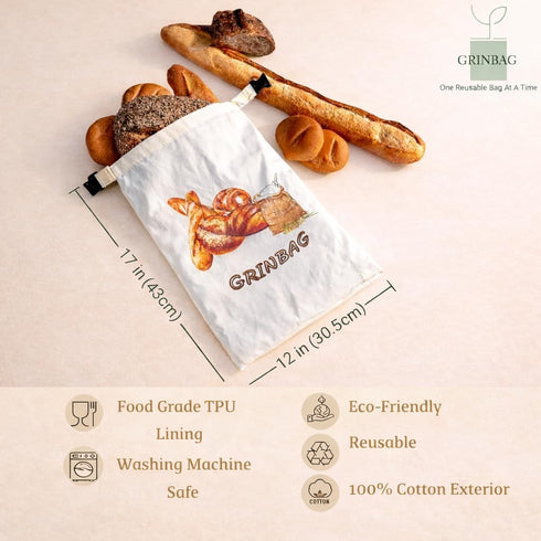 2 Pack |100% Beeswax Alt Reusable Bread Bags | Homemade Bread Storage Linen Cotton | XL Sustainable Bread Storage Bag
