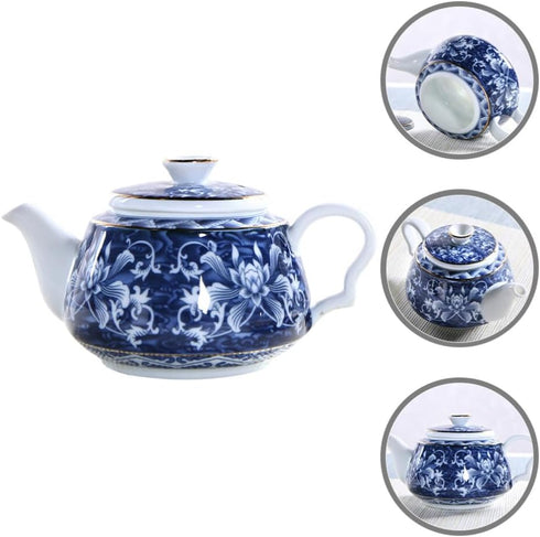 Alipis Porcelain Teapot, Blue and White Chinoiserie Chinese Teapot with Strainer Hole for Kung Fu Tea