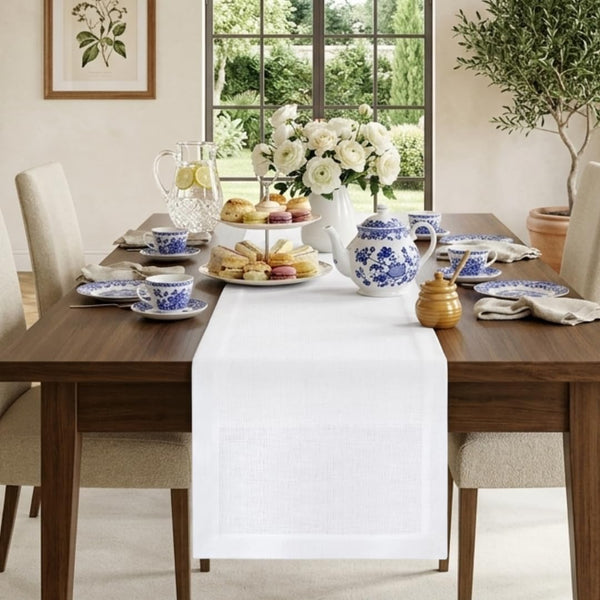Classic Linen by D'Moksha White Table Runner 36 Inches, 100% Pure Linen,