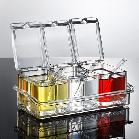 V·RESOURCING Clear Seasoning Box, 3 Pieces Spice Pots Storage Container for Spice, Salt, Sugar, Liquid Condiment Jars