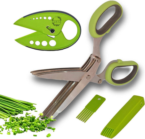 Herb Scissors - Stainless Steel 5 Blade Kitchen Shears with Safety Cover