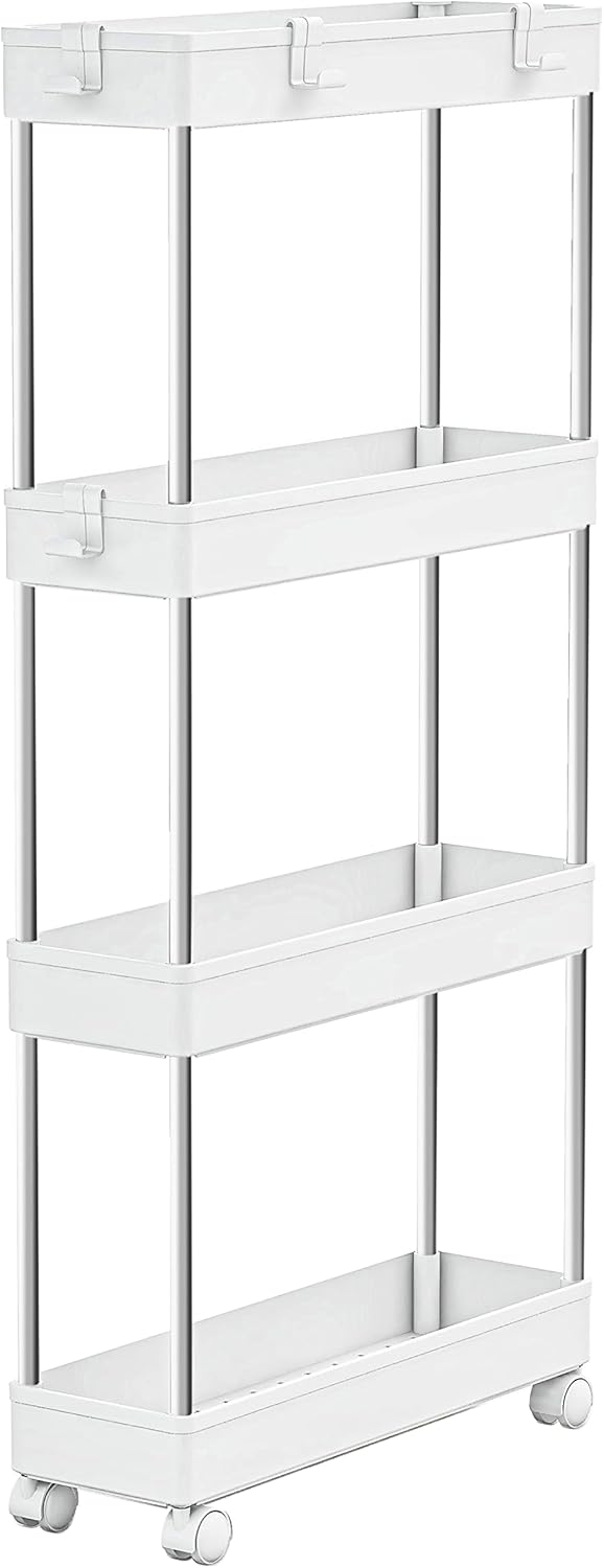 MELDEVO 4 Tier Slim Storage Cart Mobile Shelving Unit Organizer Slide Out