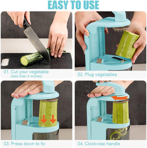 4in1 Vegetable Spiralizer Rotating Blade Veggie Spiralizer Zucchini Noodle Maker with Strong Suction Cup Spiral
