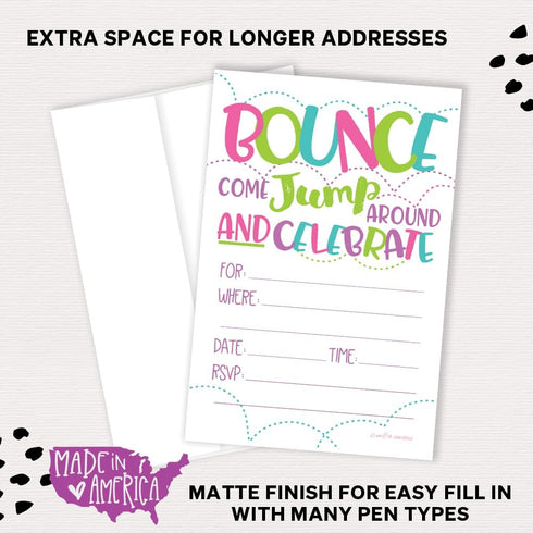 Girl Bounce House or Jumping Party Invitations, 20 Count with Envelopes for Jump Party Invites