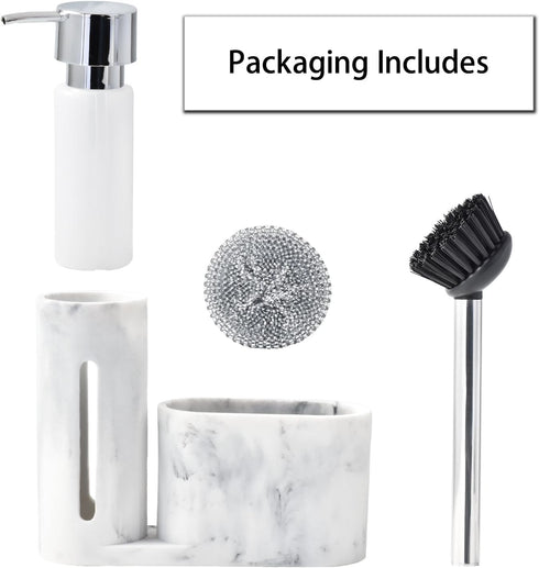 3 1 Set Countertop, Soap Dispenser with Sponge Holder, Kitchen Soap Dispenser Pump, Sponge Caddy and Brush Holder