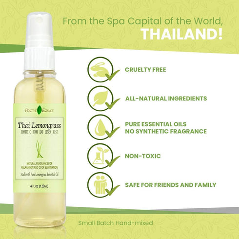 Thai Lemongrass Linen and Room Spray, Natural Air Freshener with Pure Lemongrass Essential Oil
