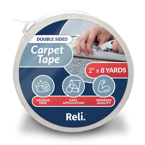 Reli. Carpet Tape, 2" x 8 Yards, Double Sided for Hardwood Floors, Heavy Duty Rug Gripper, Indoor/Outdoor