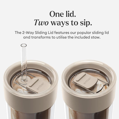 16 oz Ember Cold Tumbler Insulated Glass Iced Coffee Cup with Straw & Spill-Proof Lid, Keeps Drinks Cold, Eliminates