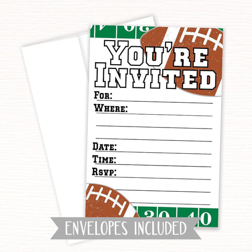 Football Party Invitations with Envelopes - 20 Count