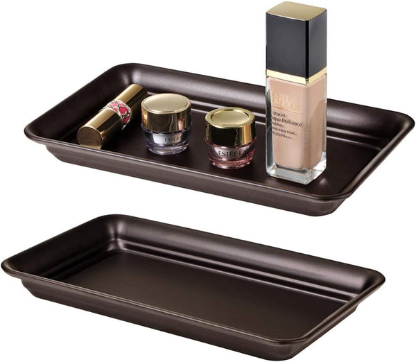 Vintage Farmhouse Decor Metal Vanity Tray (2 Pack), Countertop Organizer for Hand Towels, Perfume, Cosmetics, Jewelry