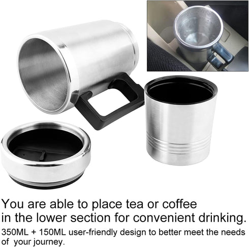 Car Electric Kettle, 12V 60W 350ml Stainless Steel, Portable Water Boiler for Tea, Coffee, Hot Tea