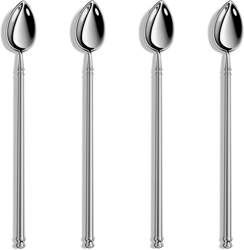 Long Handle Iced Tea Spoon, Set of 4 Manual Forged 18/10 Stainless Steel Coffee Stirrers