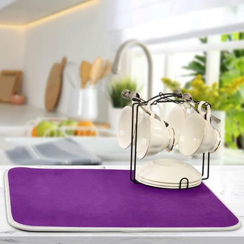 Dish Drying Mat for Kitchen Counter 18 x 24 Inch Absorbent Microfiber Dry Dishes Mats Drainer Mat Deep Purple Dish Drying Pad for Countertops Decor