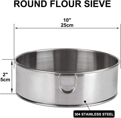 Fine Mesh Flour Sieve, 10" Stainless Steel 60 Mesh Round Sifter for Baking Cake and Bread