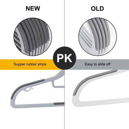 OIKA 50 Pack Non-Slip Plastic Hangers with Tie Rack, Heavy Duty Slim Closet Hangers for Shirts, Pants, Grey