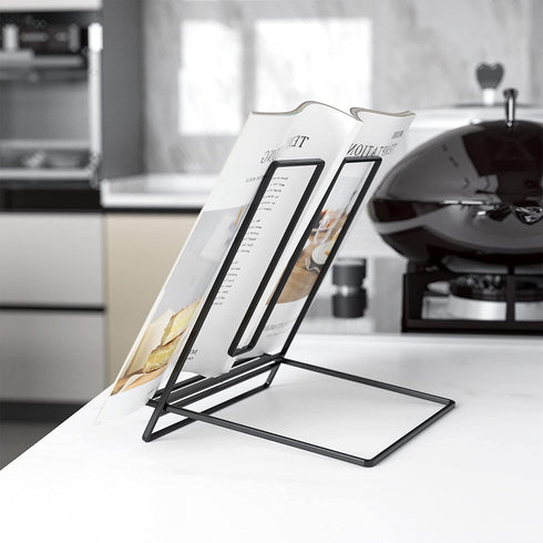 Cookbook Stand Holder for Kitchen Counter - Recipe Book Stand for Hands-Free Reading (Black)