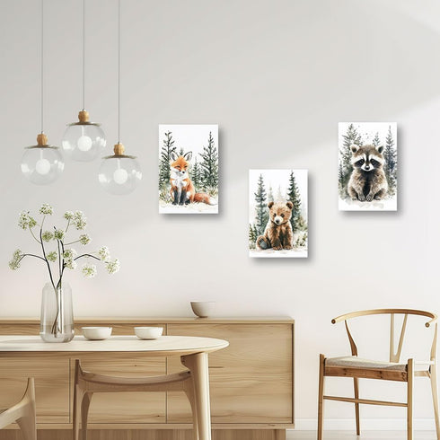 3 (11x14inchx3Pcs) CXHOSTENT Woodland Animal Nursery Wall Art Forest Animal Wall Decor Pieces Fox Raccoon Bear Pictures