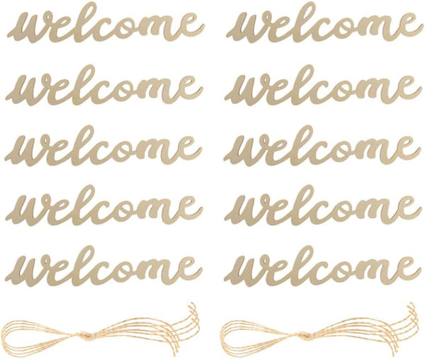 PRETYZOOM 10pcs Farmhouse Welcome Sign Cutout, Unfinished Letter Sign DIY Block Words for Home Wedding