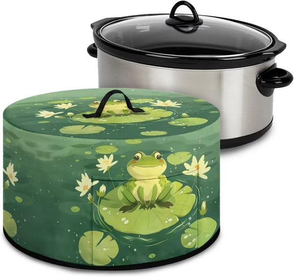 Green Dust Covers for Kitchen Appliances, Frog Lotus Leaf Crock Pot Cover, Dustproof Kitchen Decor Accessories