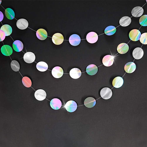 Cheerland Iridescent Party Decorations, Holographic Circle Garlands for Birthday, Graduation, New Year