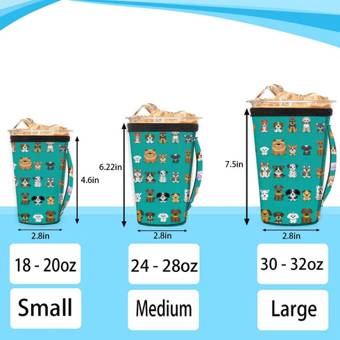 FengQuGou 30-32 oz Animal Dogs Reusable Iced Coffee Cup Sleeve With Handle Neoprene Ice Insulator Coffee Cup Sleeve