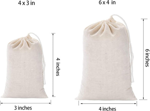 20 Pcs Muslin Drawstring Bags - Natural Unbleached Cotton for Straining Herbs, Coffee, Soup, Spice Bags - 6 x 4 Inches