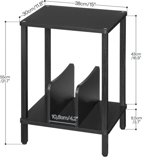 2-Tier 100 Albums, BK05RS01 HOOBRO Small End Table, Record Player Stand Vinyl Record Turntable Stand with Storage up