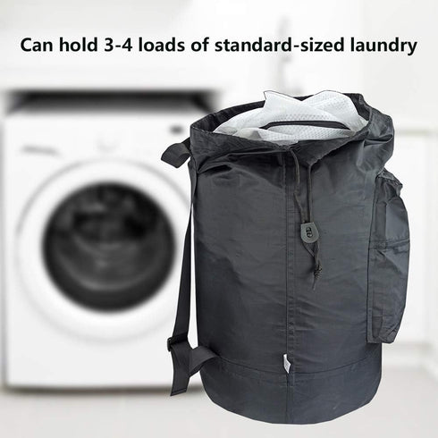 Washable Laundry Bag Backpack with Zipper Pocket, Heavy Duty Clothes Bag with Adjustable Straps for Travel