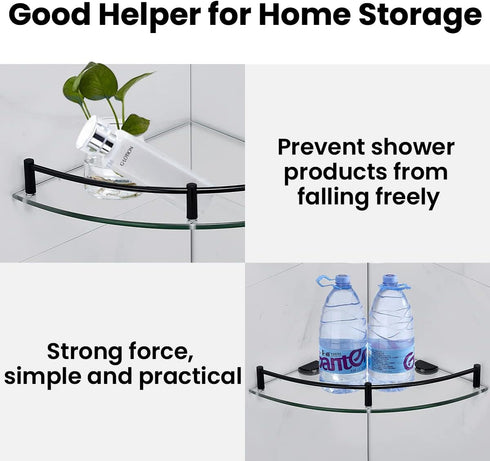 2 Pack Glass Shelf Bathroom Floating Shower Corner Shelves Shampoo Holder with Rail Wall Esquinero para Bao for Inside