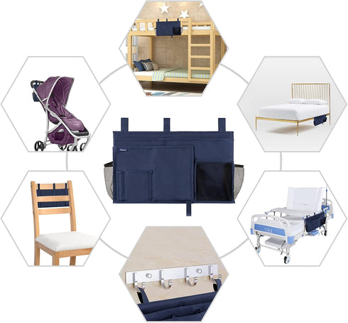 Surblue Bedside Caddy Hanging Organizer Bag with 8 Pockets for Bunk, Hospital Beds, College Dorm Rooms (Large, Blue)
