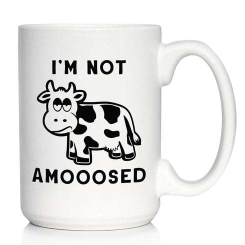 Not Amooosed - Large 15oz White Ceramic Mug - Funny Cow Gifts and Decor