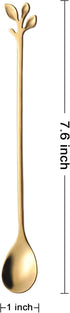 Long Handle Iced Tea Spoons Set of 6, Comicfs 7.6" Gold Leaf Cocktail Stirring Spoons, Dishwasher Safe