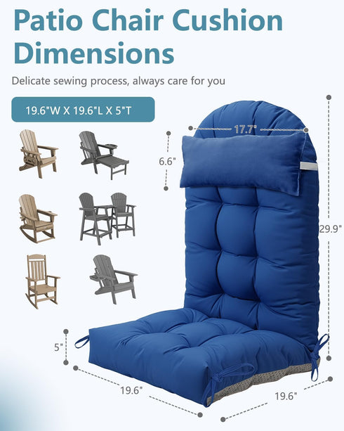 NAVINE Adirondack Chair Cushion& Head Resting Pillow, High Back Patio Cushions with Ties and Non-Slip Bottom