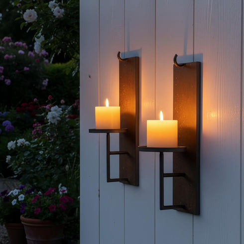 Set 2 15.6 3.9 inches, of Vintage Wall Candle Sconce, Distressed Iron Metal, x Rustic Farmhouse Style