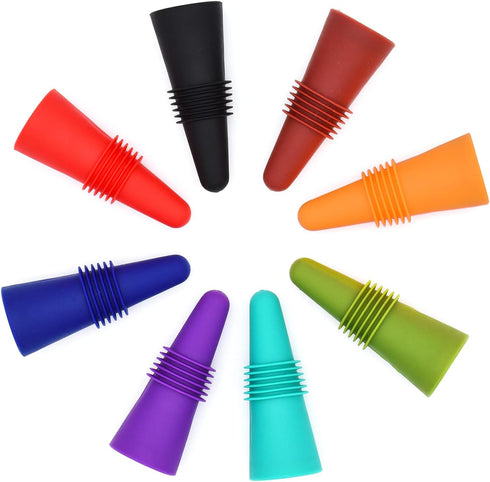 8 Pack Soft Silicone Wine Stoppers, Beverage Bottle Sealer Corks with Grip Top for Keeping Wine Fresh